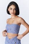 Shop_S&N By Shantnu Nikhil_Blue Cotton Sweetheart Neck Gingham Pattern Pleated Bustier _Online_at_Aza_Fashions