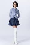 Buy_S&N by Shantnu Nikhil_Blue Cotton Ruffles Collared Gingham Pattern Draped Shirt _at_Aza_Fashions