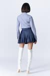 Shop_S&N by Shantnu Nikhil_Blue Cotton Ruffles Collared Gingham Pattern Draped Shirt _at_Aza_Fashions