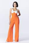 Buy_S&N by Shantnu Nikhil_Orange Delta Crepe Embroidered Thread Patch Work V Neck Under Bust Corset Top _at_Aza_Fashions