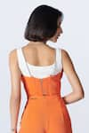 Shop_S&N by Shantnu Nikhil_Orange Delta Crepe Embroidered Thread Patch Work V Neck Under Bust Corset Top _at_Aza_Fashions