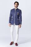 Buy_S&N By Shantnu Nikhil_Blue Embroidery Stripe Pattern Bandhgala_at_Aza_Fashions