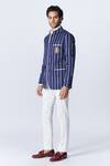 Shop_S&N By Shantnu Nikhil_Blue Embroidery Stripe Pattern Bandhgala_Online_at_Aza_Fashions