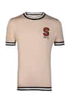 S&N By Shantnu Nikhil_Beige Nylon Patchwork Logo Knit T Shirt_Online_at_Aza_Fashions