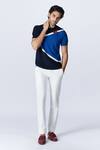Buy S&N By Shantnu Nikhil Blue Nylon Embroidery Colorblock Knit T Shirt at Aza Fashions Buy_S&N By Shantnu Nikhil_Blue Nylon Embroidery Colorblock Knit T Shirt_at_Aza_Fashions