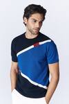 Buy S&N By Shantnu Nikhil Blue Nylon Embroidery Colorblock Knit T Shirt Online at Aza Fashions Buy_S&N By Shantnu Nikhil_Blue Nylon Embroidery Colorblock Knit T Shirt_Online_at_Aza_Fashions