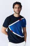Shop S&N By Shantnu Nikhil Blue Nylon Embroidery Colorblock Knit T Shirt Online at Aza Fashions Shop_S&N By Shantnu Nikhil_Blue Nylon Embroidery Colorblock Knit T Shirt_Online_at_Aza_Fashions