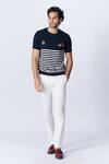 Buy_S&N By Shantnu Nikhil_Blue Cotton Embroidery Stripe Pattern Polo T Shirt_at_Aza_Fashions
