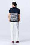 Shop_S&N By Shantnu Nikhil_Blue Cotton Embroidery Stripe Pattern Polo T Shirt_at_Aza_Fashions