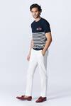 Buy_S&N By Shantnu Nikhil_Blue Cotton Embroidery Stripe Pattern Polo T Shirt_Online_at_Aza_Fashions