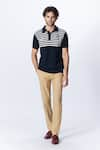 Buy_S&N by Shantnu Nikhil_Blue Recycled Nylon Embroidery Crest Stripe Pattern Knit T Shirt _at_Aza_Fashions