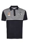 S&N by Shantnu Nikhil_Blue Recycled Nylon Embroidery Crest Stripe Pattern Knit T Shirt _Online_at_Aza_Fashions