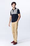 Buy_S&N by Shantnu Nikhil_Blue Recycled Nylon Embroidery Crest Stripe Pattern Knit T Shirt _Online_at_Aza_Fashions