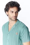 Shop_S&N by Shantnu Nikhil_Green Recycled Nylon Embroidery Crest Notched Lapel Collar Shirt _Online_at_Aza_Fashions