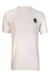 S&N by Shantnu Nikhil_Off White Viscose Nylon Embroidery Crest Round Neck T Shirt _Online_at_Aza_Fashions