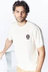 Shop_S&N by Shantnu Nikhil_Off White Viscose Nylon Embroidery Crest Round Neck T Shirt _Online_at_Aza_Fashions