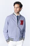 Buy S&N By Shantnu Nikhil Blue Cotton Embroidery Gingham Print Varsity Jacket Online at Aza Fashions Buy_S&N By Shantnu Nikhil_Blue Cotton Embroidery Gingham Print Varsity Jacket_Online_at_Aza_Fashions