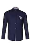 S&N by Shantnu Nikhil_Blue Terylene Embroidery Sncc Logo Shirt _Online_at_Aza_Fashions