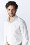 Shop_S&N by Shantnu Nikhil_Off White Suiting Embroidery Batsman Logo Placement Shirt _Online_at_Aza_Fashions