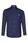 S&N by Shantnu Nikhil_Blue Terylene Embroidery Batsman Logo Pattern Shirt _Online_at_Aza_Fashions