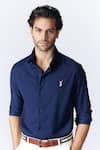 Buy_S&N by Shantnu Nikhil_Blue Terylene Embroidery Batsman Logo Pattern Shirt _Online_at_Aza_Fashions