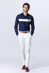 Buy_S&N by Shantnu Nikhil_Blue Terylene Embroidery Sandn Crest Colorblock Shirt _at_Aza_Fashions