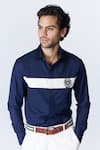 Buy_S&N by Shantnu Nikhil_Blue Terylene Embroidery Sandn Crest Colorblock Shirt _Online_at_Aza_Fashions