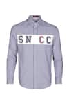 S&N by Shantnu Nikhil_Blue Cotton Printed Gingham Sncc Logo Pattern Shirt _Online_at_Aza_Fashions