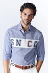 Buy_S&N by Shantnu Nikhil_Blue Cotton Printed Gingham Sncc Logo Pattern Shirt _Online_at_Aza_Fashions