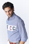 Shop_S&N by Shantnu Nikhil_Blue Cotton Printed Gingham Sncc Logo Pattern Shirt _Online_at_Aza_Fashions