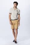 Buy_S&N by Shantnu Nikhil_Beige Stretch Poplin Embroidery Placement Shorts _at_Aza_Fashions