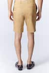 Shop_S&N by Shantnu Nikhil_Beige Stretch Poplin Embroidery Placement Shorts _at_Aza_Fashions