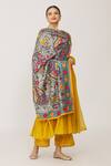 Naintara Bajaj_Grey Chanderi Sequins Phulkari Work Dupatta_Online_at_Aza_Fashions