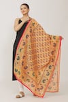 Buy_Samyukta Singhania_Orange Embroidered Phulkari Chanderi And Sequin Work Dupatta _Online_at_Aza_Fashions