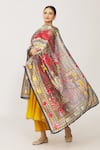 Buy_Samyukta Singhania_Grey Embroidered Phulkari Chanderi Figurine Pattern Dupatta _at_Aza_Fashions