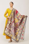 Shop_Samyukta Singhania_Grey Embroidered Phulkari Chanderi Figurine Pattern Dupatta _at_Aza_Fashions