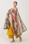 Samyukta Singhania_Grey Embroidered Phulkari Chanderi Figurine Pattern Dupatta _Online_at_Aza_Fashions