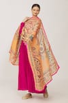 Shop_Samyukta Singhania_Orange Embroidered Phulkari Chanderi Work Dupatta _at_Aza_Fashions