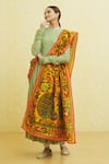 Shop_Samyukta Singhania_Orange Embroidered Phulkari Figurine And Botanical Pattern Dupatta _at_Aza_Fashions