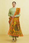 Shop_Samyukta Singhania_Orange Embroidered Phulkari Figurine And Botanical Pattern Dupatta _Online_at_Aza_Fashions