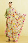 Shop_Samyukta Singhania_Beige Embroidered Phulkari Botanical Work Dupatta _at_Aza_Fashions