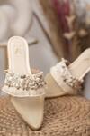 House of Vian_Off White Embellished Shell Stap Mules _Online_at_Aza_Fashions