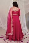 Shop_Kyra by Bhavna_Fuchsia Georgette Embroidered Gota Front Slit Anarkali Lehenga Set  _at_Aza_Fashions