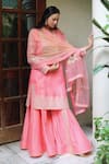 Buy_Kyra By Bhavna_Pink Organza, Chanderi, Linen Embroidery, Gota Patti Round Kurta Sharara Set _at_Aza_Fashions