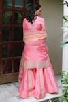 Shop_Kyra By Bhavna_Pink Organza, Chanderi, Linen Embroidery, Gota Patti Round Kurta Sharara Set _at_Aza_Fashions