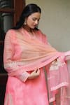 Kyra By Bhavna_Pink Organza, Chanderi, Linen Embroidery, Gota Patti Round Kurta Sharara Set _Online_at_Aza_Fashions