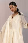 Kyra By Bhavna_Ivory Chanderi Embroidery Split V-neck Anarkali Set _Online_at_Aza_Fashions