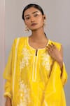 Kyra by Bhavna_Yellow Chanderi Embroidery Pearl Notched Thread Kurta Sharara Set _Online_at_Aza_Fashions