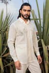 Buy_Runit Gupta_White Cotton Linen Embroidered Cutdana Placed Giraffe Shirt  _at_Aza_Fashions