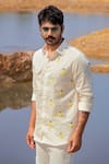 Buy_Runit Gupta_Yellow Cotton Linen Embroidered Cutdana Pineapple Panel Shirt  _at_Aza_Fashions